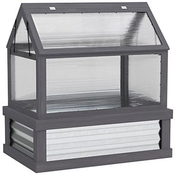 Raised Garden Bed with Cold Frame Greenhouse and Polycarbonate Panels for Patio Garden