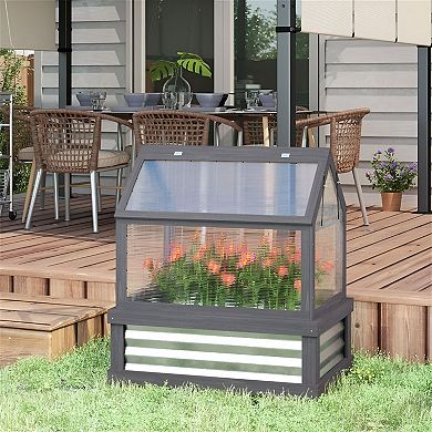 Raised Garden Bed with Cold Frame Greenhouse and Polycarbonate Panels for Patio Garden