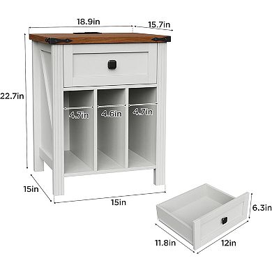 Nightstand with Vinyl Storage & Charging Station, Turntable Stand with Open Shelves for Living Room