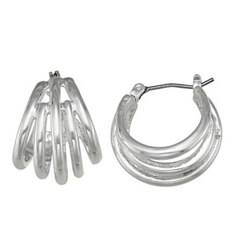 Napier Silver Tone Sticks Hoop Earrings