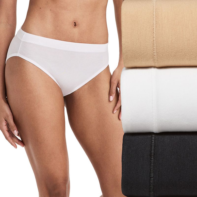 Women's Jockey® Cotton Stretch Hi Cut 3-Pack 6334, White Light Black