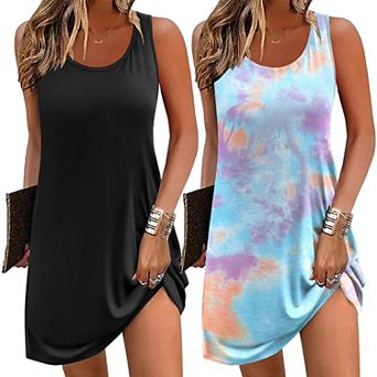 Ekouaer Nightgowns for Women 2 Pack Sleeveless Sleepwear Tank Sleep shirts Chemise Nightshirt