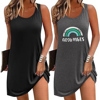 Ekouaer Nightgowns for Women 2 Pack Sleeveless Sleepwear Tank Sleep shirts Chemise Nightshirt