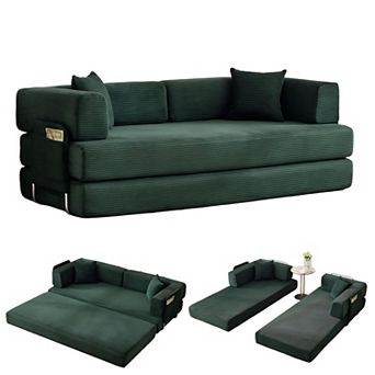 5-in-1 Convertible Floor Sofa to Sleeper Couch - Corduroy Fabric with Fixed Frame and Pillow