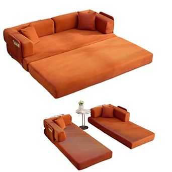 5-in-1 Convertible Floor Sofa to Sleeper Couch - Corduroy Fabric with Fixed Frame and Pillow