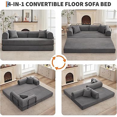 4-in-1 Convertible Sleeper Sofa Bed - Corduroy Boneless Couch with Pillows and Pull-Out Bed