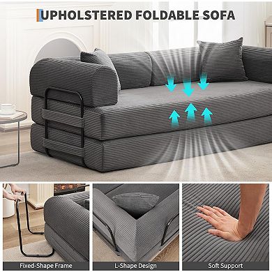 4-in-1 Convertible Sleeper Sofa Bed - Corduroy Boneless Couch with Pillows and Pull-Out Bed