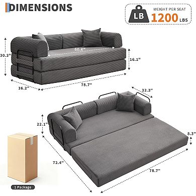 4-in-1 Convertible Sleeper Sofa Bed - Corduroy Boneless Couch with Pillows and Pull-Out Bed