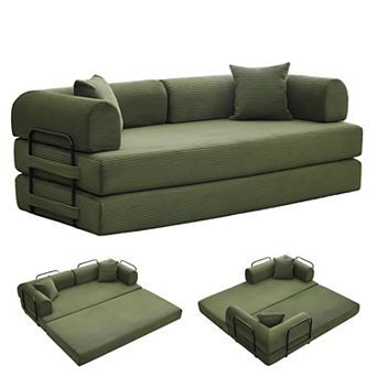 4-in-1 Convertible Sleeper Sofa Bed - Corduroy Boneless Couch with Pillows and Pull-Out Bed
