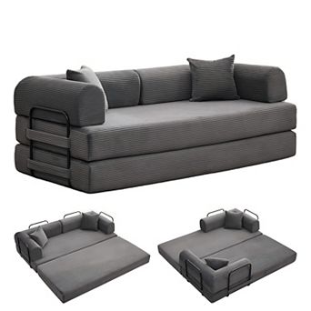 4-in-1 Convertible Sleeper Sofa Bed - Corduroy Boneless Couch with Pillows and Pull-Out Bed