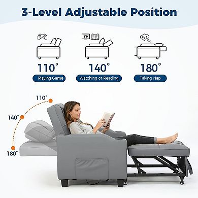 4-in-1 Sleeper Chair with Vibration Massage - Convertible Sofa Bed with USB Port and Cup Holders