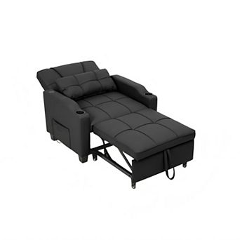4-in-1 Sleeper Chair with Vibration Massage - Convertible Sofa Bed with USB Port and Cup Holders