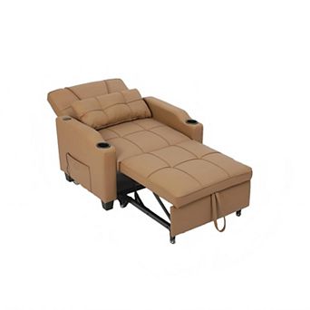 4-in-1 Sleeper Chair with Vibration Massage - Convertible Sofa Bed with USB Port and Cup Holders