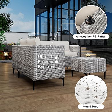 All-Weather PE Rattan Patio Sectional Set with Loveseat and Storage Table, For Outdoor Conversation