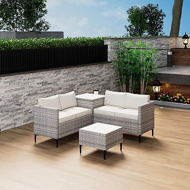 All-Weather PE Rattan Patio Sectional Set with Loveseat and Storage Table, For Outdoor Conversation