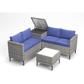 All-Weather PE Rattan Patio Sectional Set with Loveseat and Storage Table, For Outdoor Conversation