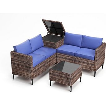 All-Weather PE Rattan Patio Sectional Set with Loveseat and Storage Table, For Outdoor Conversation