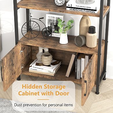 71.5" Arched 4-Tier Bookshelf with Doors, Modern Metal Frame Bookcase Storage Cabinet