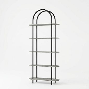 71" Arched 5 tier Industrial Bookcase, Metal Frame Open Shelving Unit for Living Room Office