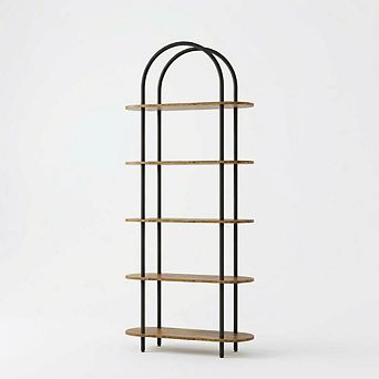 71" Arched 5 tier Industrial Bookcase, Metal Frame Open Shelving Unit for Living Room Office