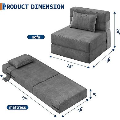 4-in-1 Folding Sofa Bed and Chair Bed - Convertible Tufted Sleeper with Pillow