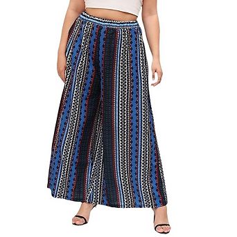 Womens Plus Size Women’s Palazzo Pants Elastic Waist, Wide Leg & Pockets
