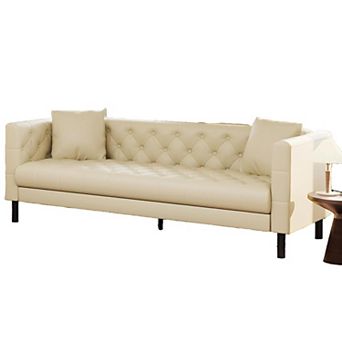 Chesterfield Leather Sofa with Deep Seat - Handmade Button Tufted Modern Couch
