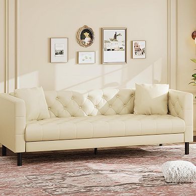 Chesterfield Leather Sofa with Deep Seat - Handmade Button Tufted Modern Couch