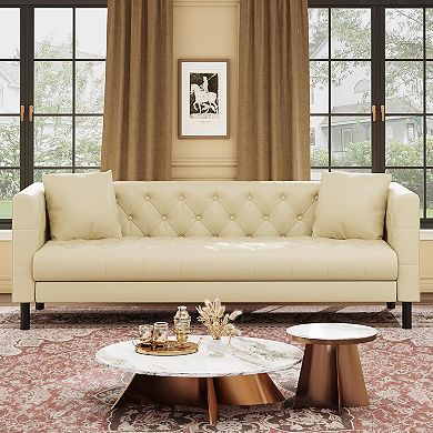 Chesterfield Leather Sofa with Deep Seat - Handmade Button Tufted Modern Couch