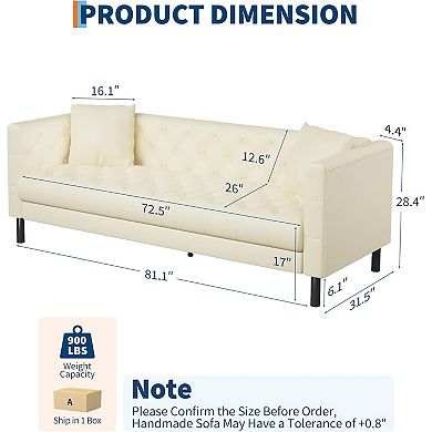 Chesterfield Leather Sofa with Deep Seat - Handmade Button Tufted Modern Couch
