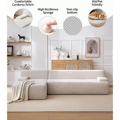 Cloud Sectional Couch with Chaise - Super Fluffy Boneless L Shaped Corduroy Sofa, No Assembly