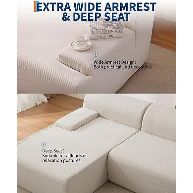 Cloud Sectional Couch with Chaise - Super Fluffy Boneless L Shaped Corduroy Sofa, No Assembly
