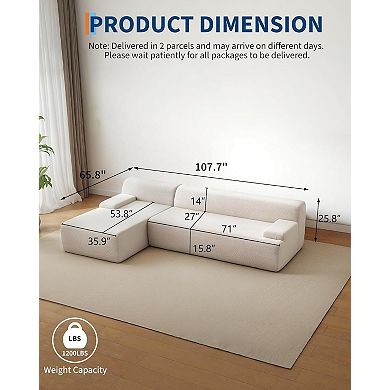 Cloud Sectional Couch with Chaise - Super Fluffy Boneless L Shaped Corduroy Sofa, No Assembly