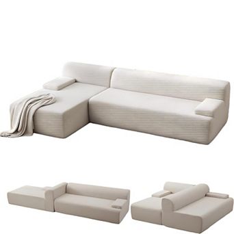 Cloud Sectional Couch with Chaise - Super Fluffy Boneless L Shaped Corduroy Sofa, No Assembly