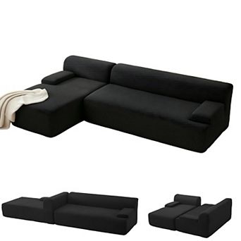 Cloud Sectional Couch with Chaise - Super Fluffy Boneless L Shaped Corduroy Sofa, No Assembly