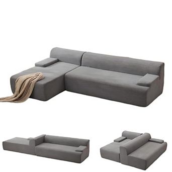 Cloud Sectional Couch with Chaise - Super Fluffy Boneless L Shaped Corduroy Sofa, No Assembly