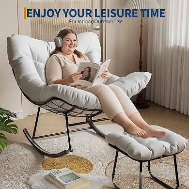 ANIXOL Cozy Papasan Rocking Chair with Footrest