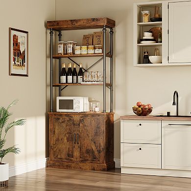 Industrial 5-Tier Bookshelf with Doors, Wood & Metal Vintage Bookcase Storage Cabinet