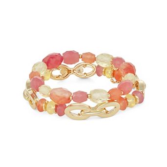 Napier 2 pc Gold Tone Citrus Shades Simulated Stone Stretch Bracelet Set