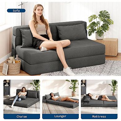 4-in-1 Folding Sofa Bed and Chair Bed - Convertible Tufted Sleeper with Pillow