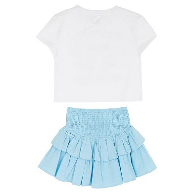 Girls 7-16 Tween Diva 3-Piece Graphic Tee & Smocked Tiered Skort Set