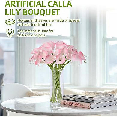 ANIXOL 24 Stems Pink Artificial Calla Lilies Bouquet With Base