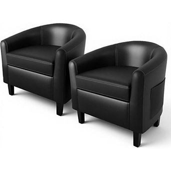 Accent Barrel Chair Set of 2 - Faux Leather Club Armchairs with Soft Padded Seat