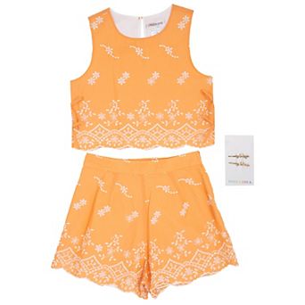 Girls 7-12 Tween Diva 3 pc Embroidered Eyelet Top & Shorts Set