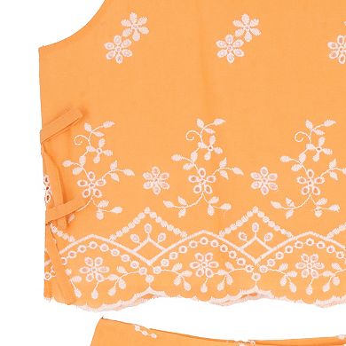 Girls 7-12 Tween Diva 3-Piece Embroidered Eyelet Top & Shorts Set