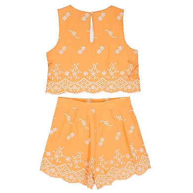 Girls 7-12 Tween Diva 3-Piece Embroidered Eyelet Top & Shorts Set