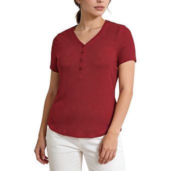 Womens Plus Size Summer Short Sleeve Tops Ribbed Henley Button Slim Fit Casual Fashion Clothing