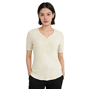 Womens Plus Size Summer Short Sleeve Tops Ribbed Henley Button Slim Fit Casual Fashion Clothing