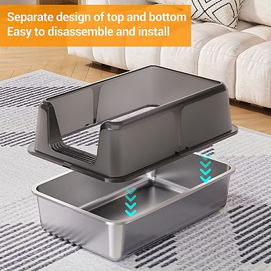 ANIXOL Enclosed Stainless Steel Cat Litter Box with Lid and Side Entry