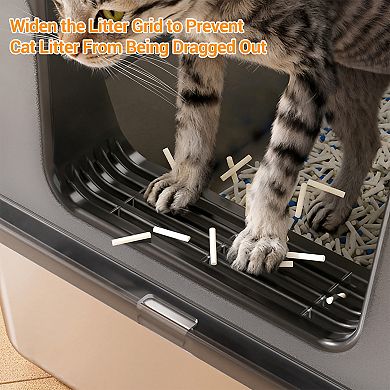 ANIXOL Enclosed Stainless Steel Cat Litter Box with Lid and Side Entry